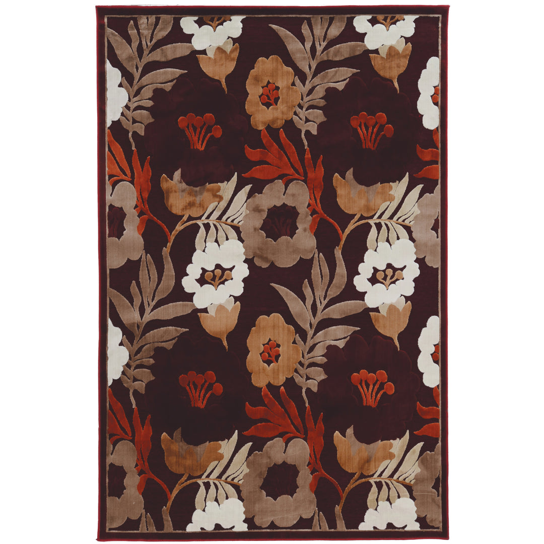 Hi Lo Floral Rug Brown 5x7.6 Chenille Polyester 3D Pattern Transitional Design Image 1