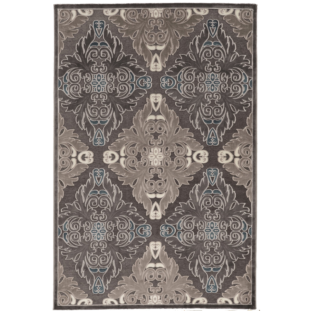 Hi Lo Medallions Area Rug Blue Grey 5x7 Chenille Polyester Transitional Design Image 1