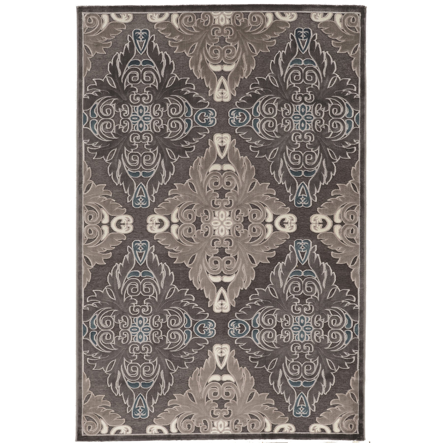 Hi Lo Medallions Area Rug Blue Grey 5x7 Chenille Polyester Transitional Design Image 1