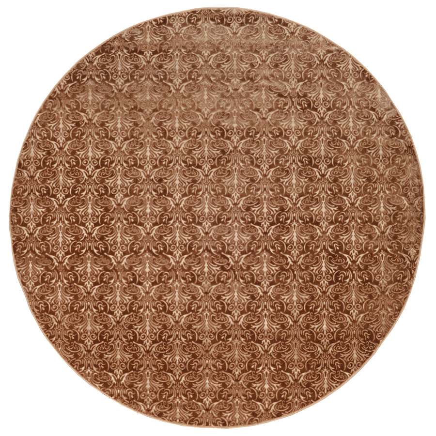 Evolution Damask Stripe Brown 8 Round Polyester Low Pile Area Rug Image 1