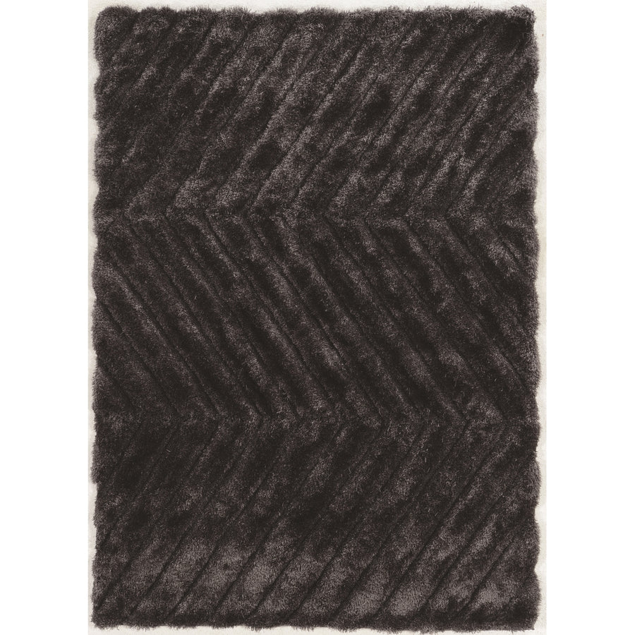 Links Zigzag Charcoal Shag Area Rug 5 x 7 Plush Geometric Design Soft Pile Image 1