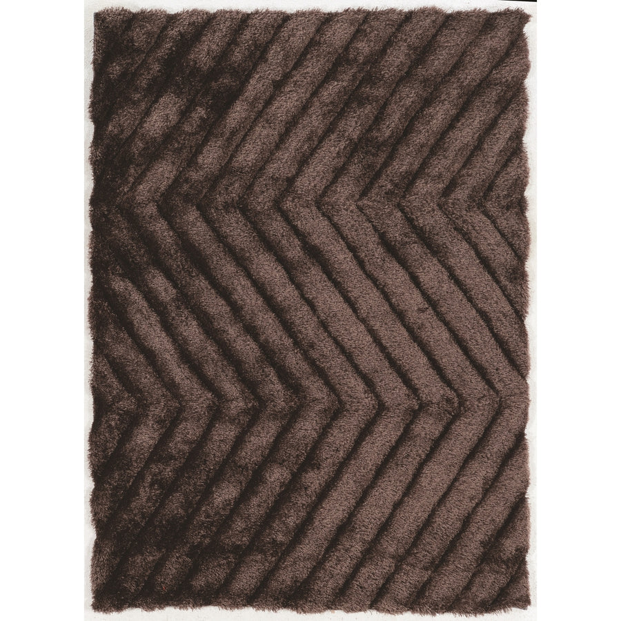 Links Zigzag Chocolate 8x10 Plush Shag Area Rug Geometric Design Soft Pile Image 1