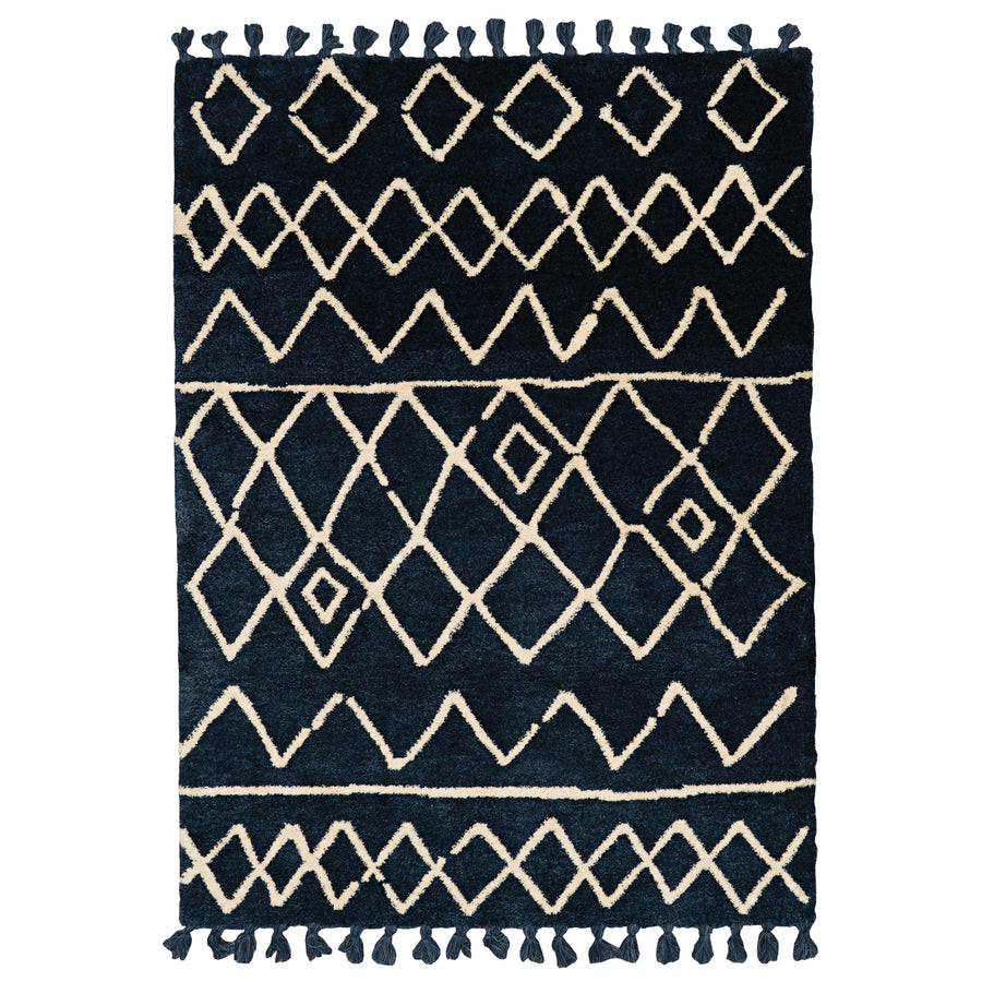 Marrakech Zag Blue 8x10 Indoor Shag Rug Soft Microfiber with Tassels Image 1