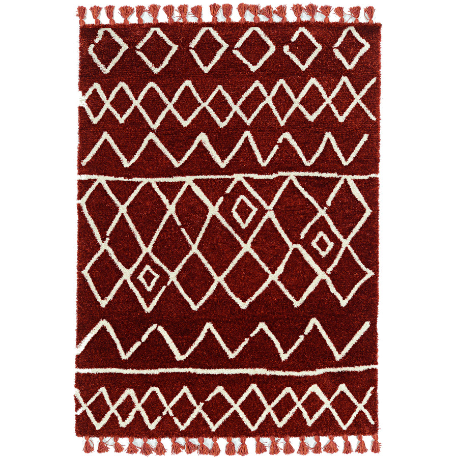 Marrakech Zot Rust Rug 5x7 Soft Microfiber Moroccan Design with Tassels Image 1