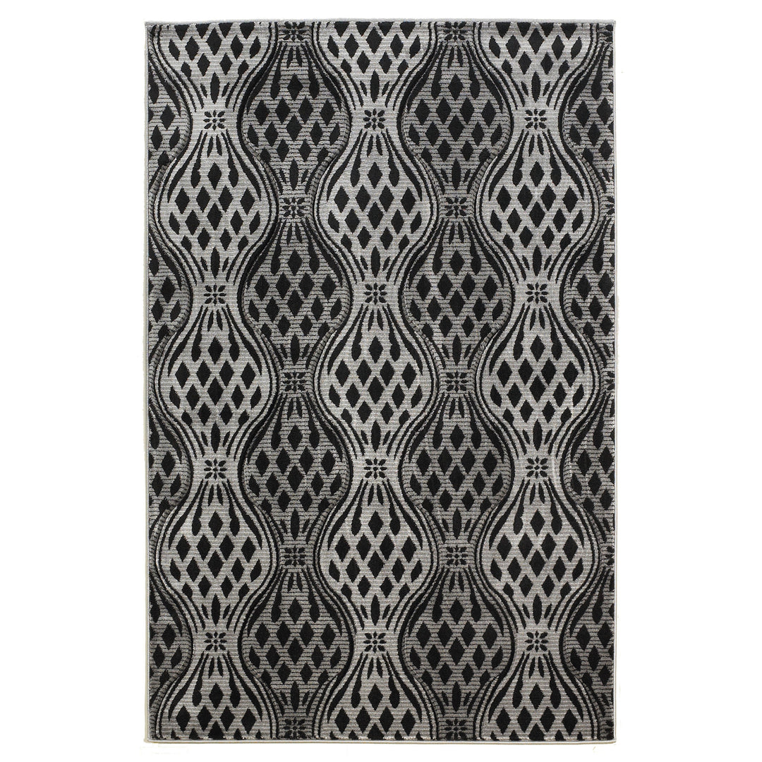 Milan Mylon Rug Black Grey 5x7.7 Abstract Design 100% Polypropylene Turkey Image 1