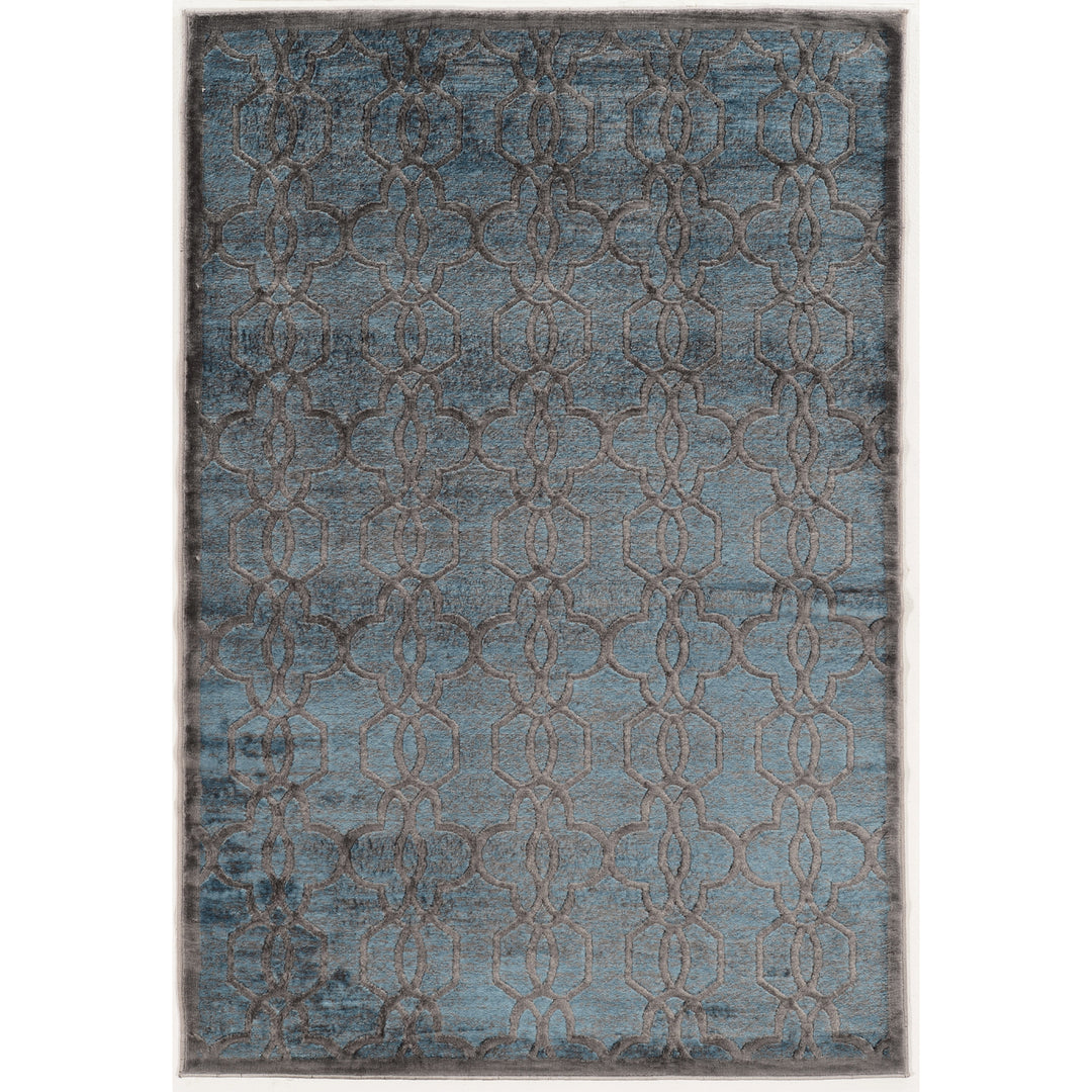 Platinum Iron Gate Rug Blue 5x7 6 Soft Microfiber Geometric Design 100% Polyester Image 1