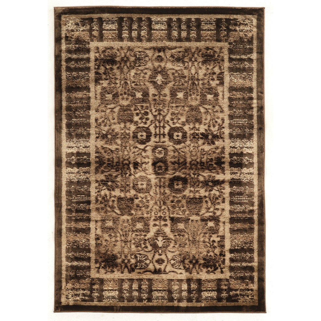 Platinum Isphahan Brown Area Rug 5x7.6 Modern Design Easy Care Polyester Image 1