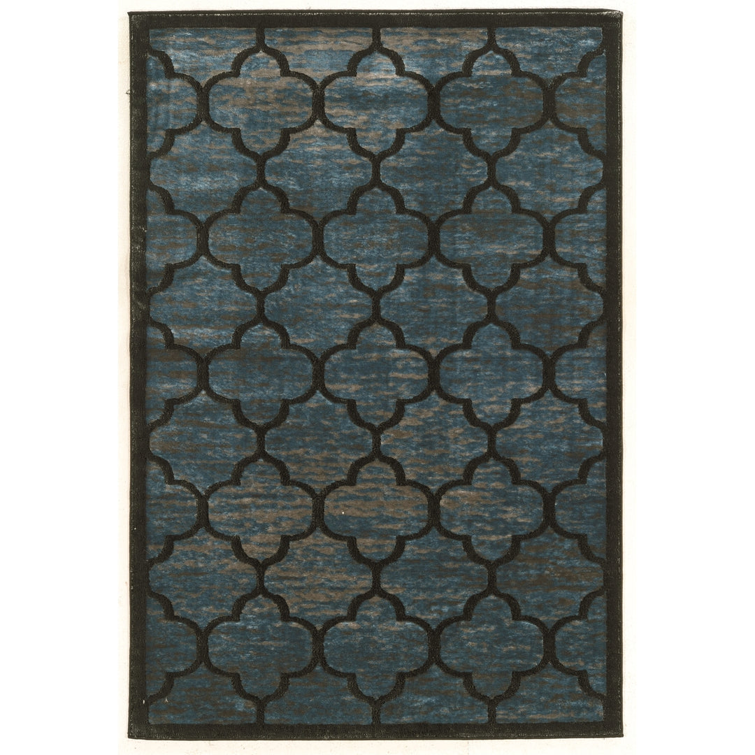 PlatinumTrellis Blue Grey Area Rug 5x7.6 Soft Polyester Geometric Design Image 1