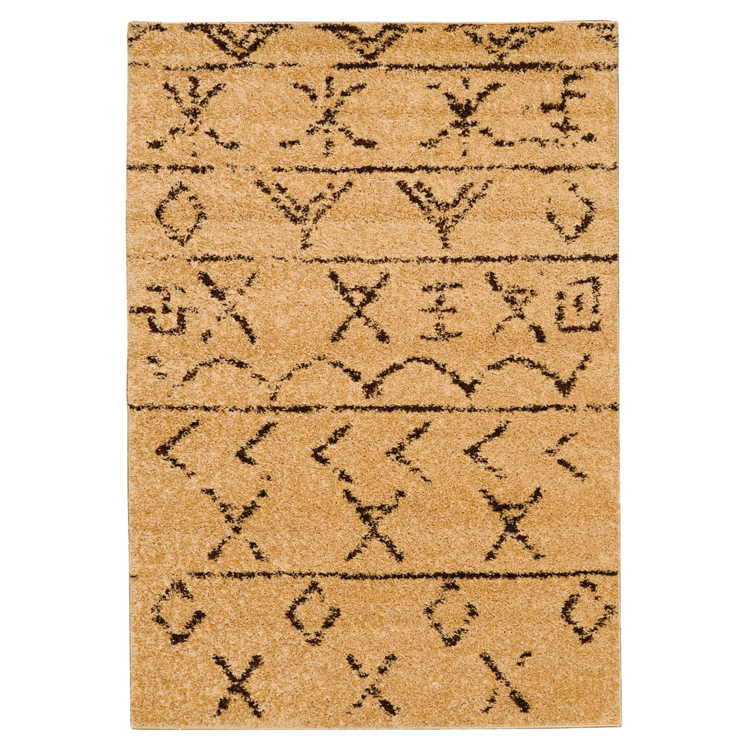 Morrocan Atlas Camel 8x10 Shag Rug Neutral Geometric Distressed Design Image 1