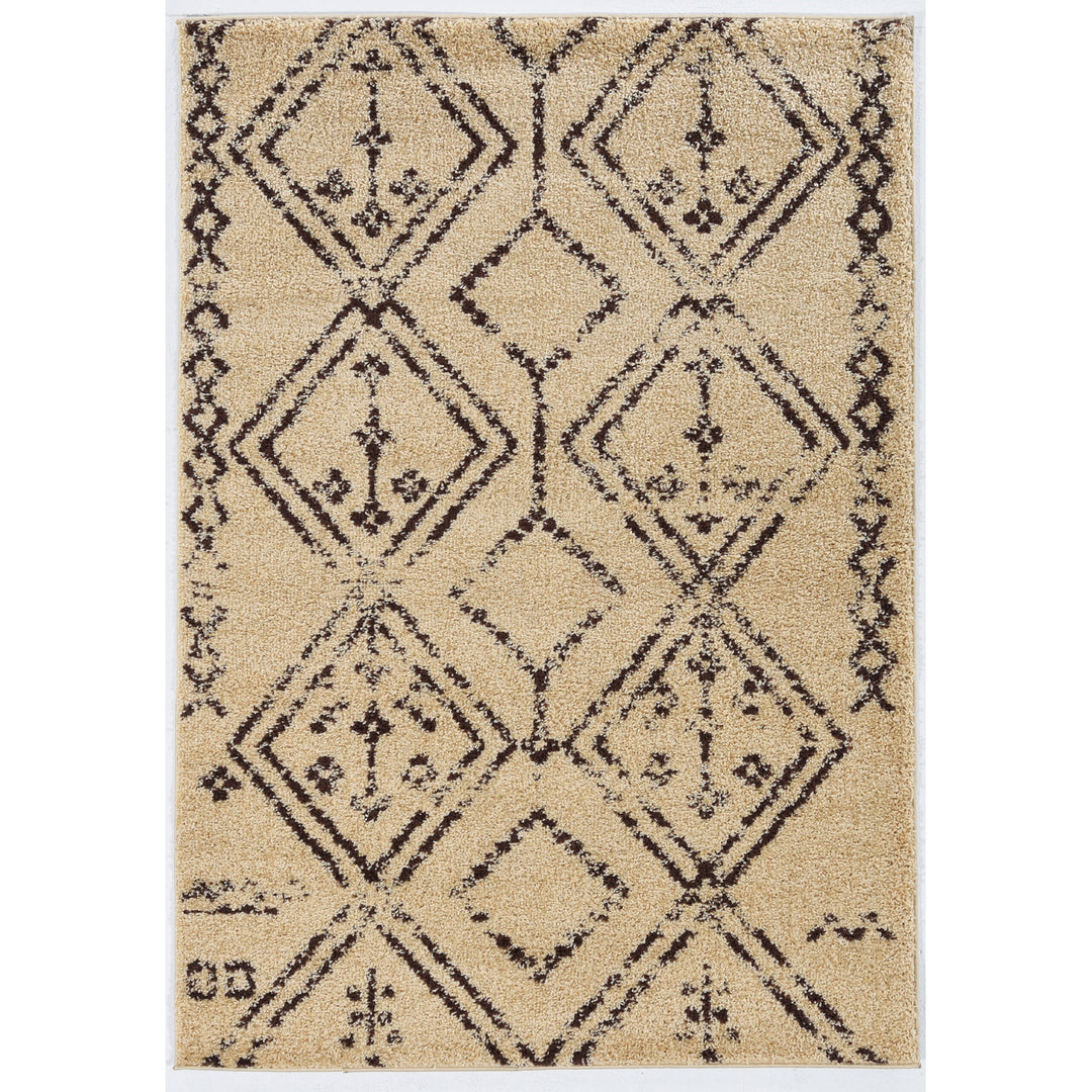 Moroccan Fes Camel Area Rug 5x7 Geometric Abstract Shag Neutral Color Palette Image 1