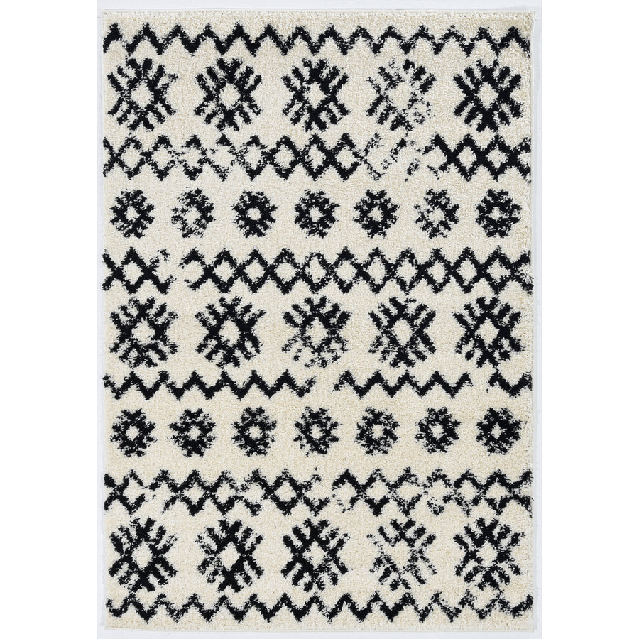 Moroccan Mekenes Ivory Shag Area Rug 3 x 5 Modern Design Neutral Colors Image 1