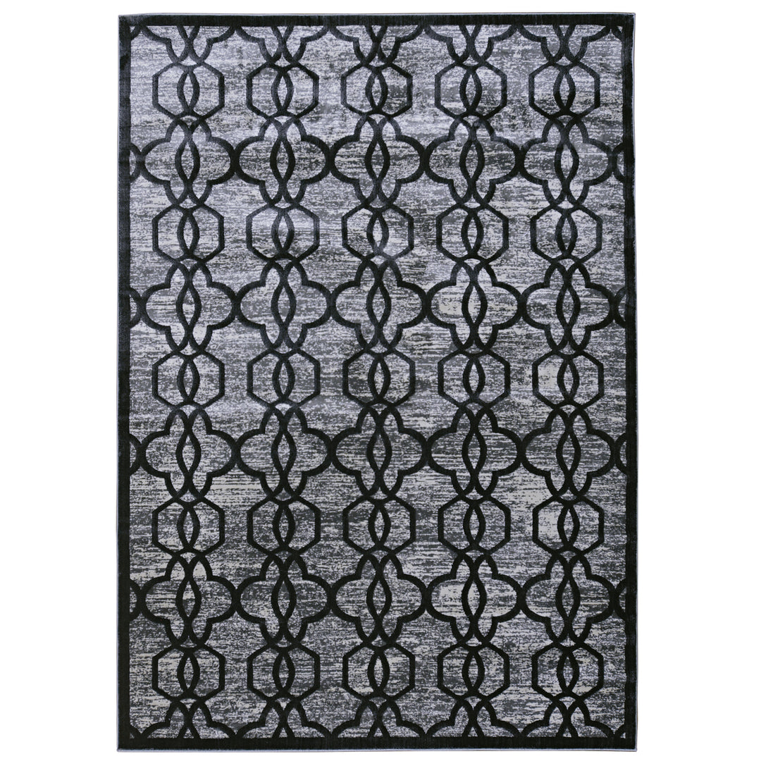 Platinum Iron Gate Grey Rug 8x11 Modern Geometric Design 100% Polyester Image 1