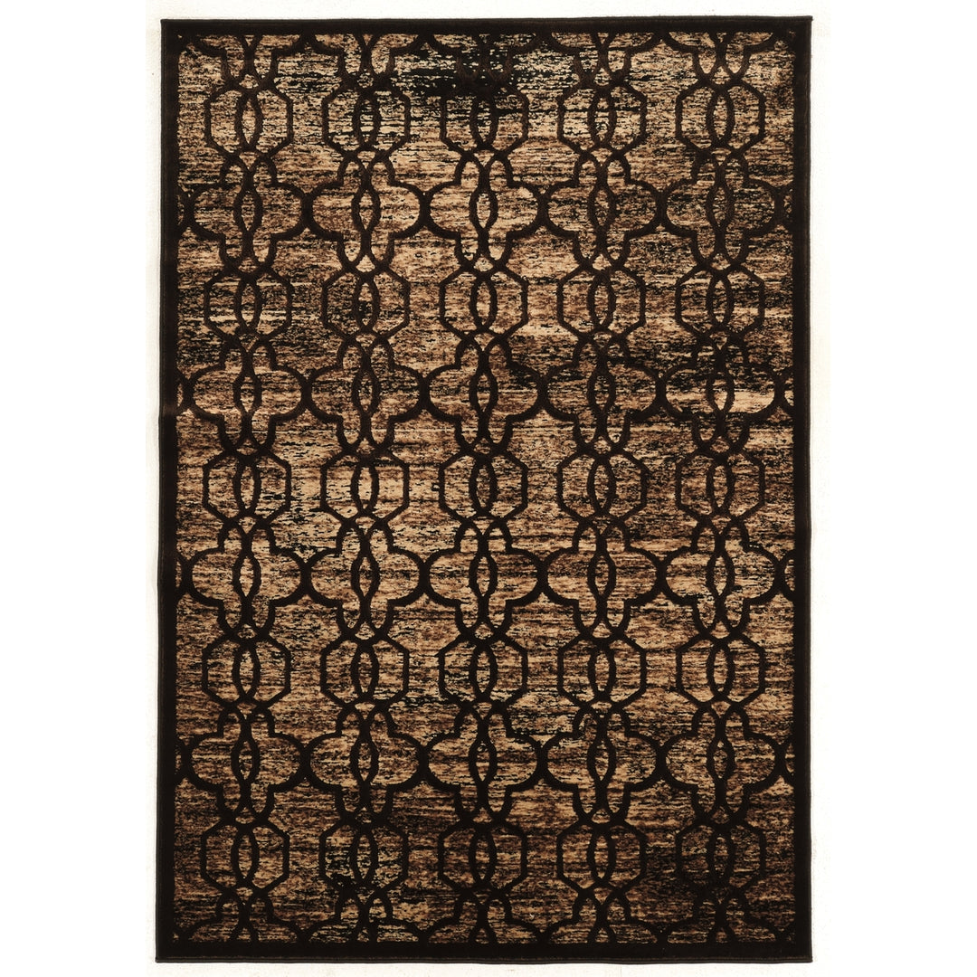 Platinum Iron Gate Rug Brown 5x7.6 Geometric Design 100% Polyester Soft Feel Image 1