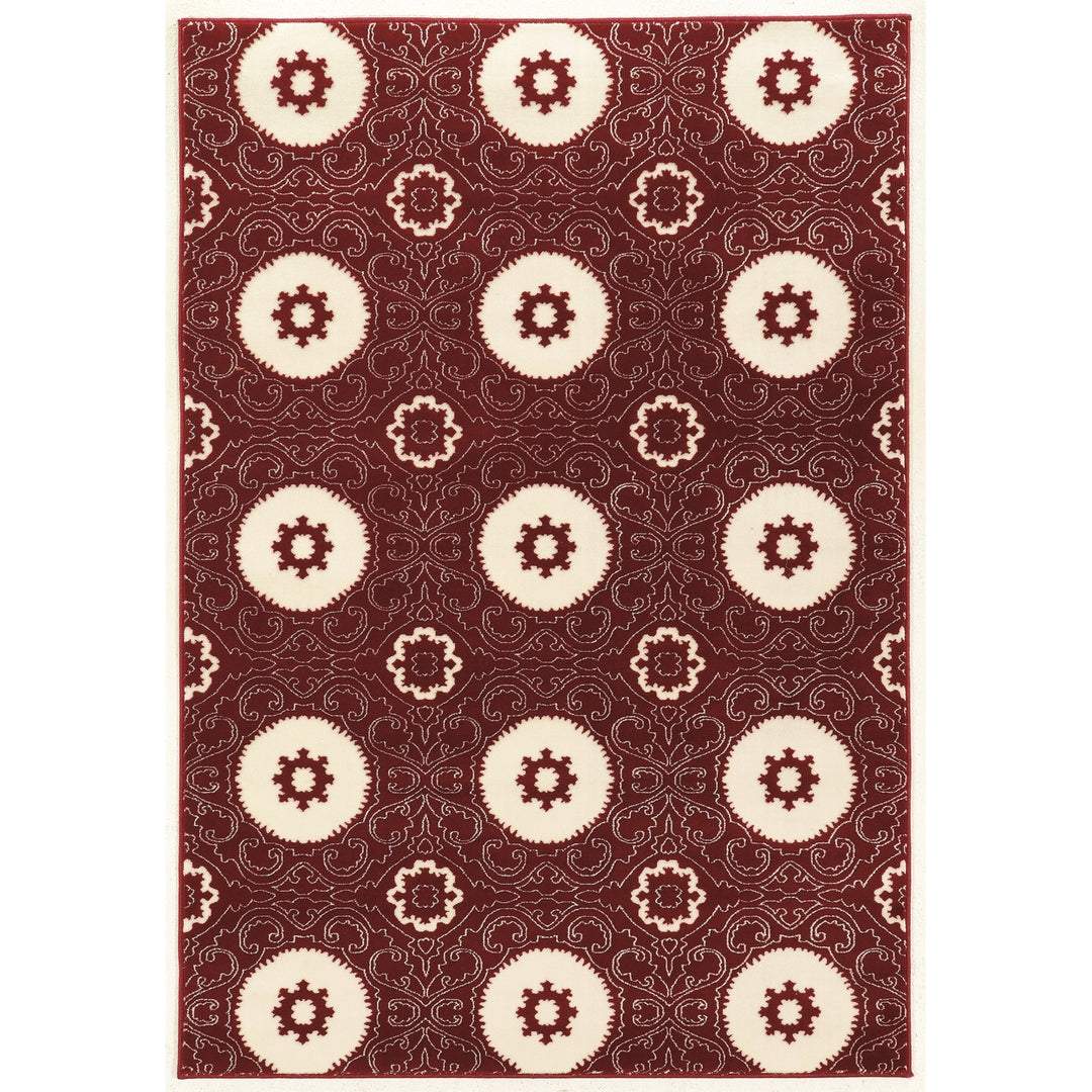 Prisma Karma Red Area Rug 53"x76" Modern Flat Design Faux Silk Accents Image 1