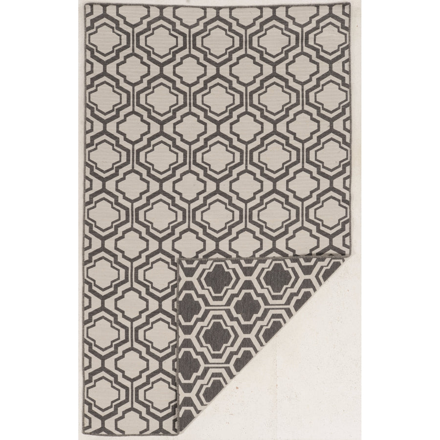 Salonika Reversible Quatrefoil Rug Grey 5x8 Woven in Greece Flat Weave Design Image 1