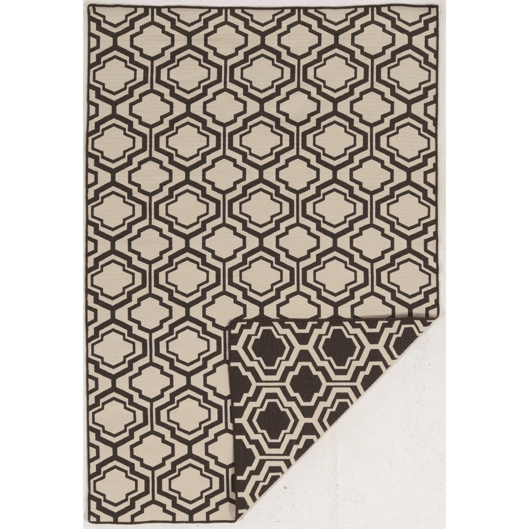 Salonika Reversible Quatrefoil Rug Brown 5x8 Woven in Greece Flat Woven Design Image 1