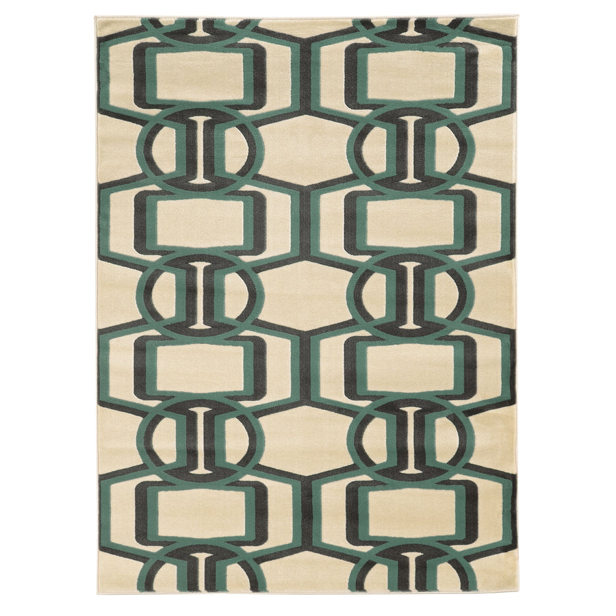 Roma Bridle Grey Turquoise 8x10 Geometric Pattern Decorative Accent Rug Image 1