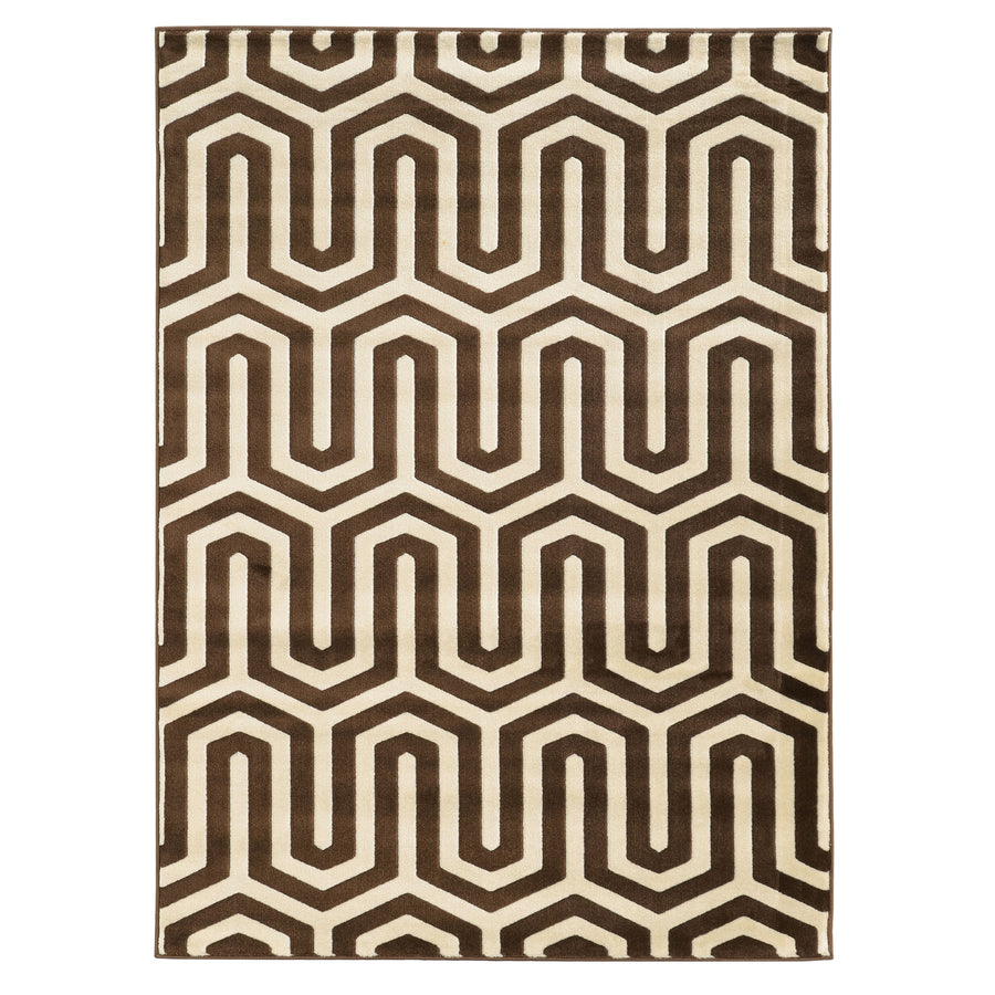 Roma Zigzag Area Rug Ivory Chocolate 8x10 Modern Geometric Thick Pile Design Image 1