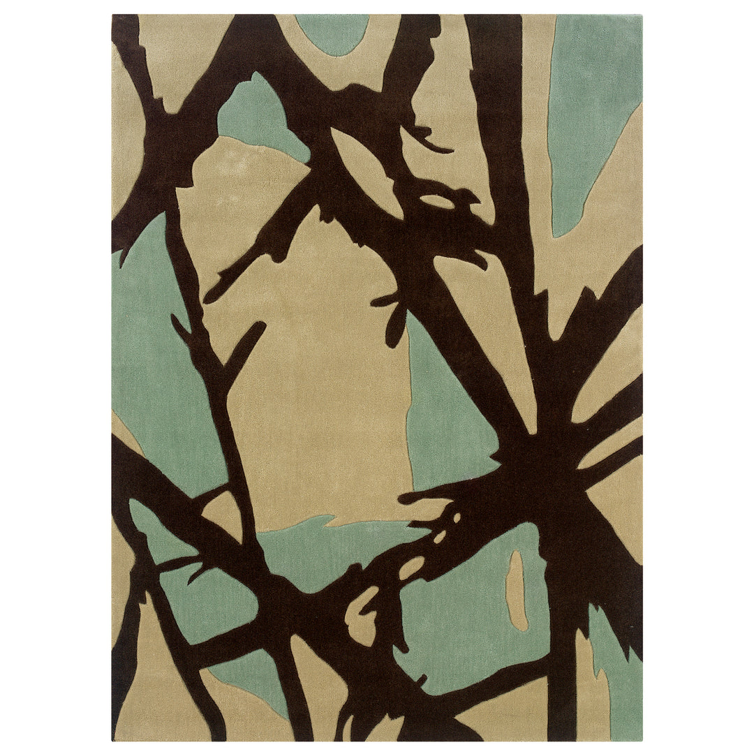 Trio Branches Area Rug 5x7 Charcoal Paleblue Contemporary Design Living Room Image 1