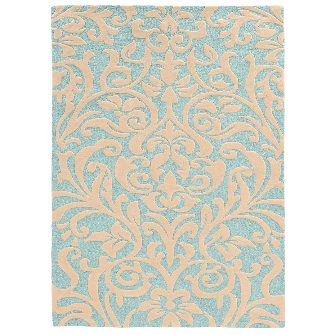 Trio Damask Area Rug Aqua 5x7 Transitional Contemporary Design Image 1