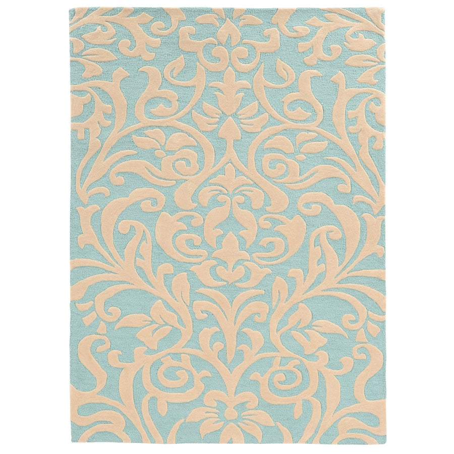 Trio Damask Rug Aqua 8x10 Transitional Contemporary Area Carpet Image 1