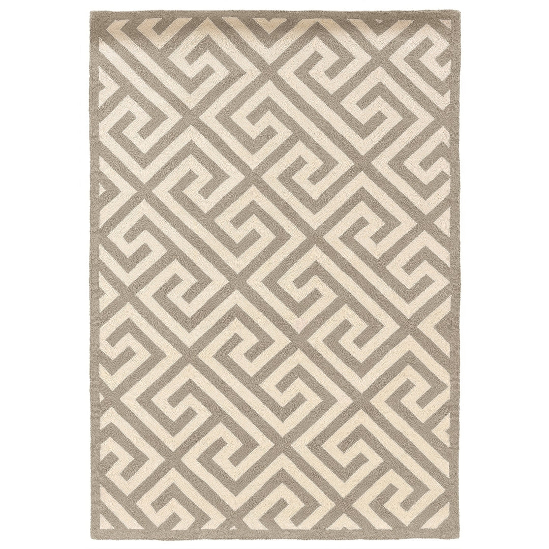 Silhouette Greek Key Grey Wool Hand-Hooked Area Rug 110 x 210 Modern Design Image 1