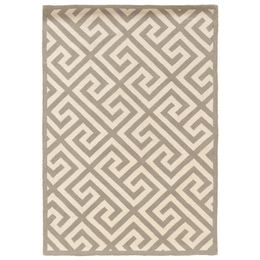 Silhouette Greek Key Grey Wool Hand-Hooked Area Rug 110 x 210 Modern Design Image 1