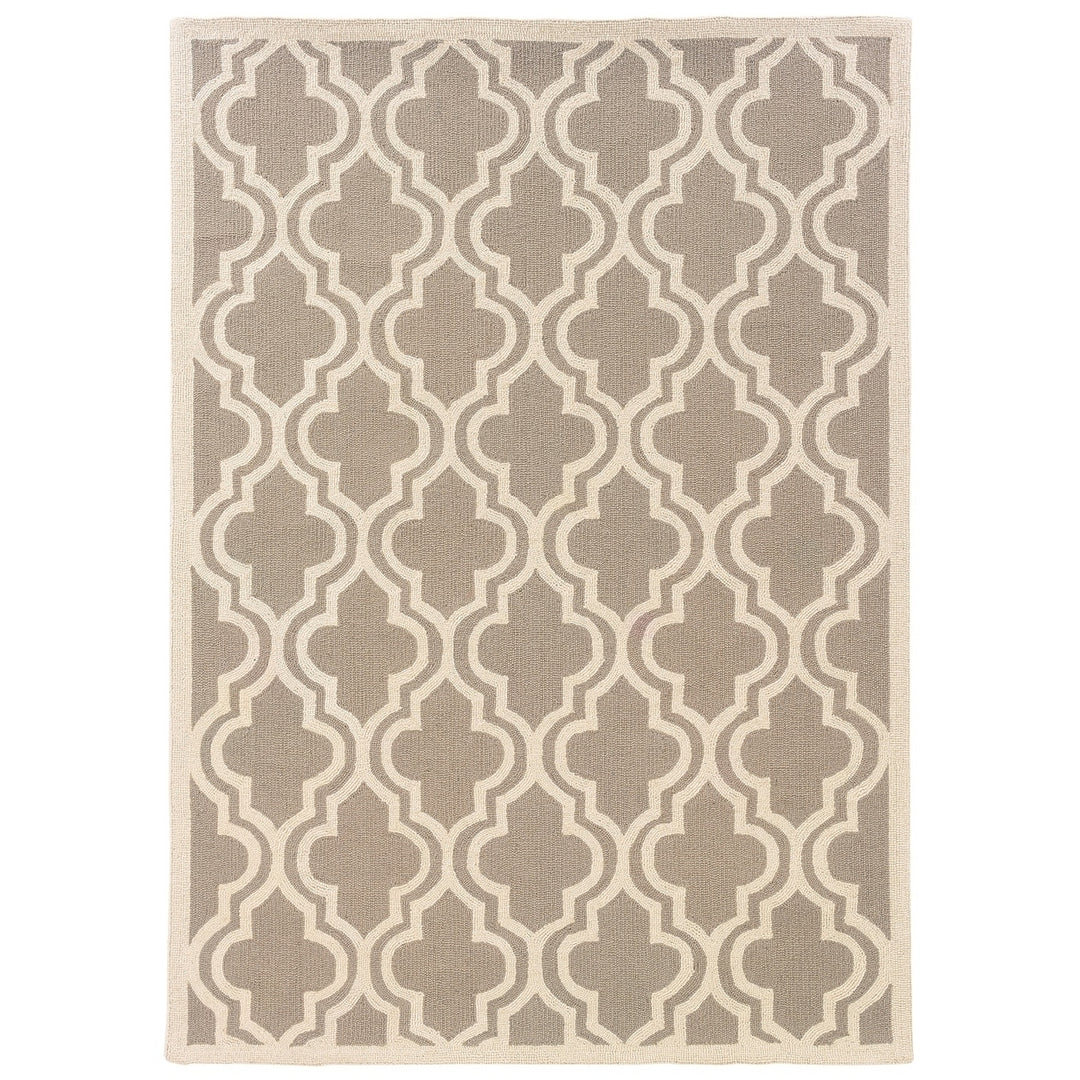 Silhouette Quatrefoil Grey Area Rug 8x10 Hand Hooked Wool Modern Design Image 1