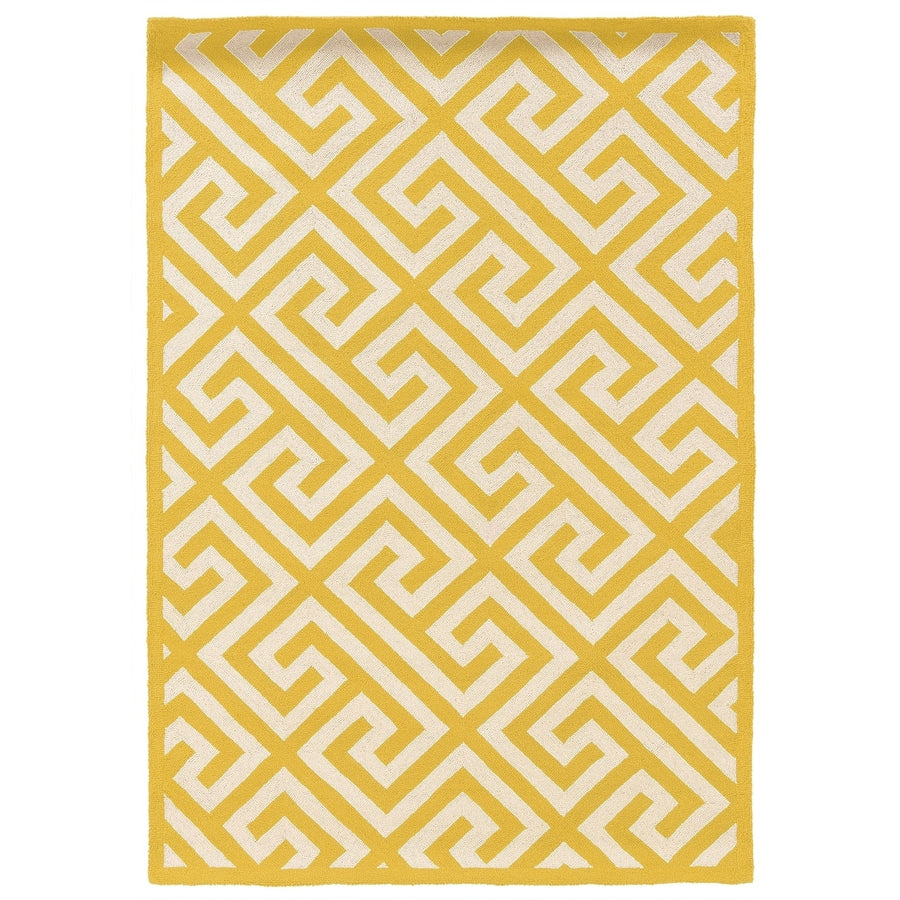 Silhouette Greek Key Rug Yellow 8x10 Hand Hooked Wool Modern Design 100% Image 1