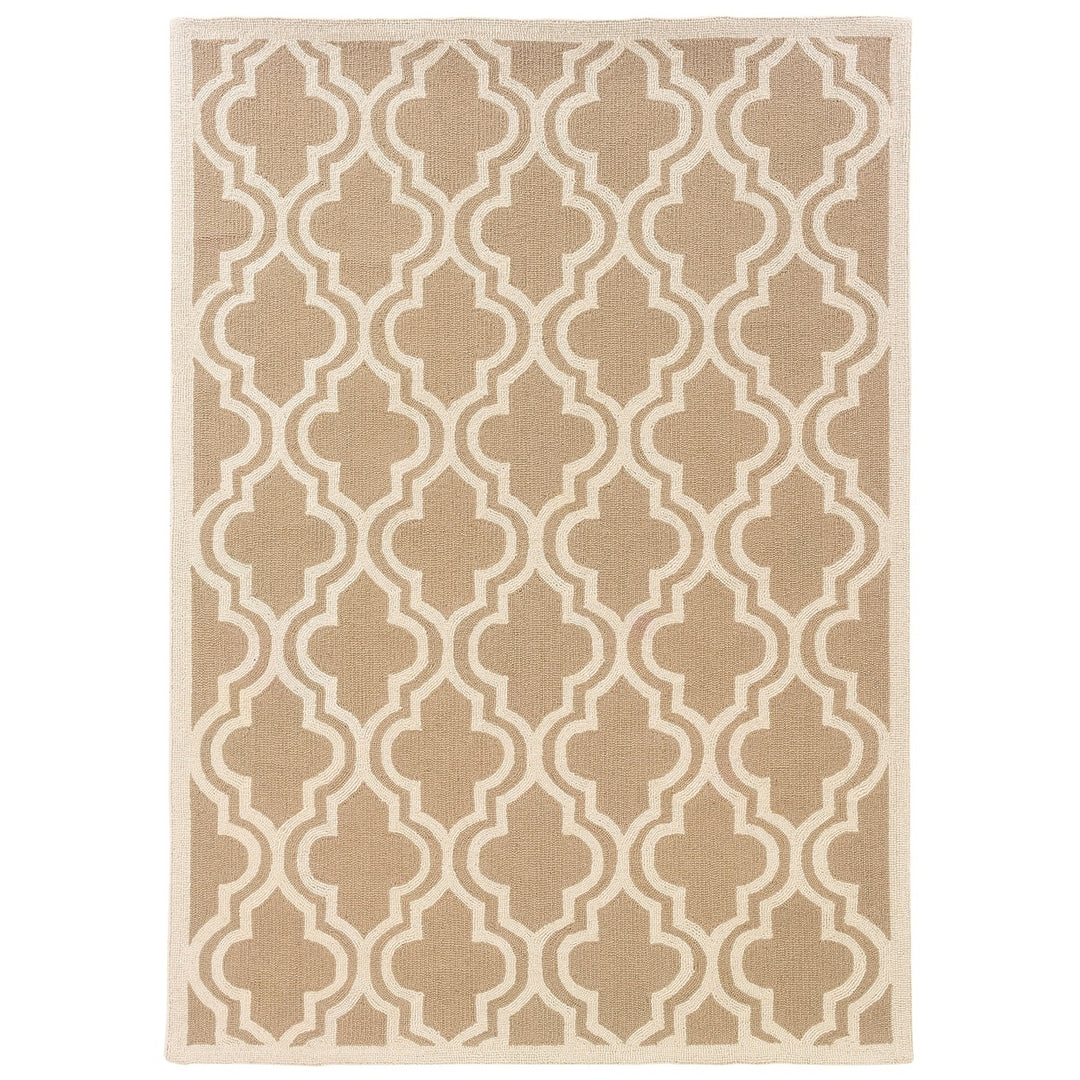 Silhouette Quatrefoil Rug Beige 110 x 210 Hand Hooked Wool Modern Design Image 1