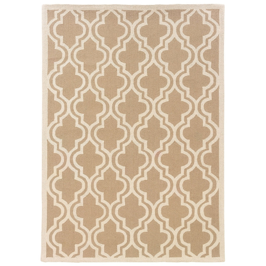 Silhouette Quatrefoil Rug Beige 110 x 210 Hand Hooked Wool Modern Design Image 1