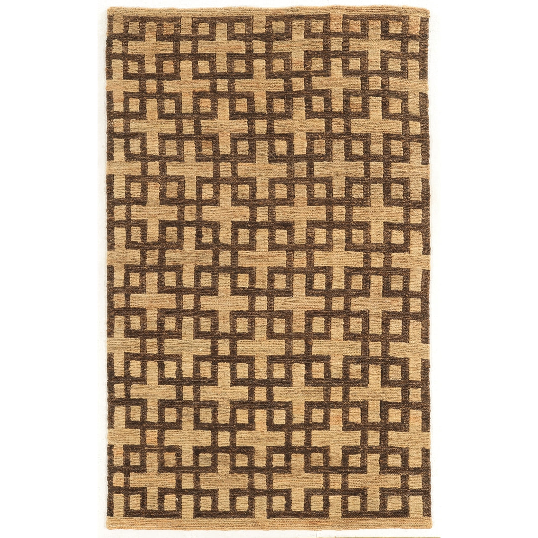 Soumak Jute Rug Beige Brown 5x8 Hand Knotted Geometric Design Image 1