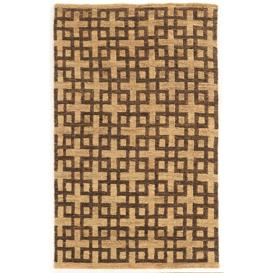 Soumak Jute Rug Beige Brown 5x8 Hand Knotted Geometric Design Image 1