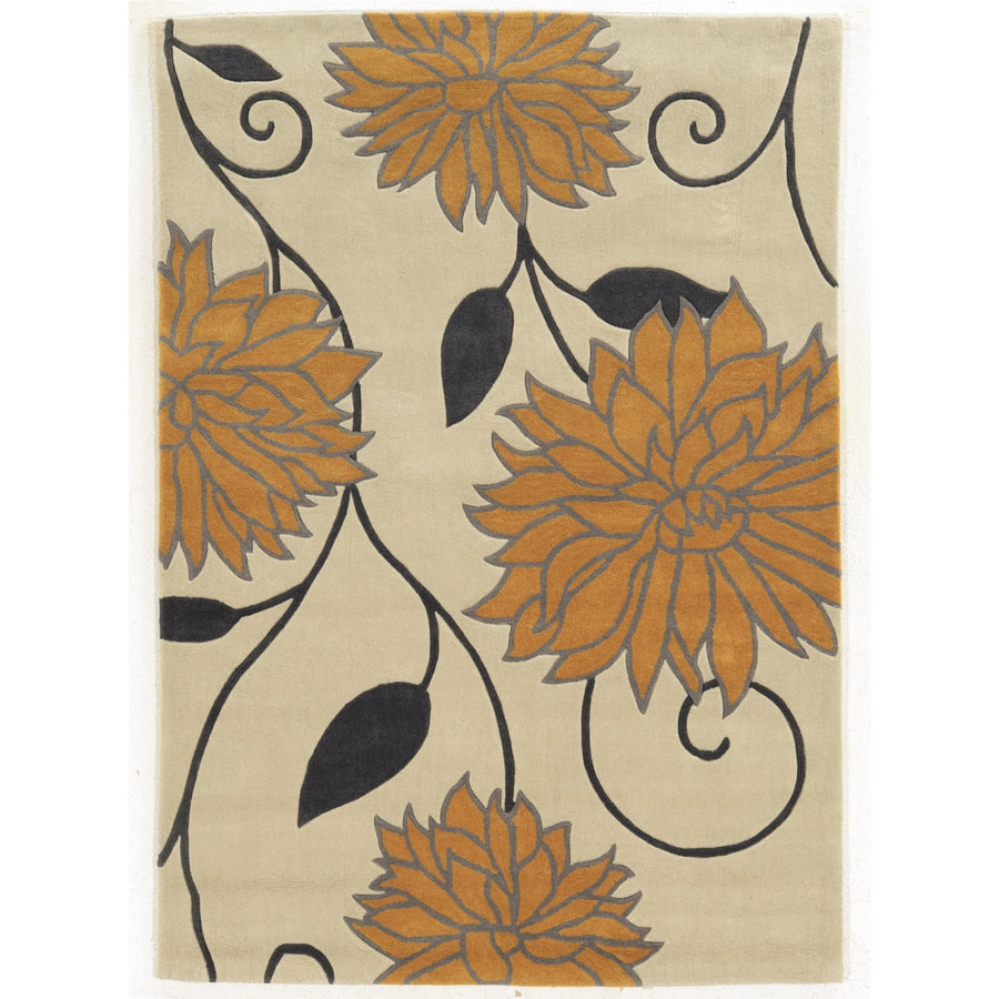 Trio Floral Ivory Area Rug 5x7 Transitional Contemporary Design Image 1