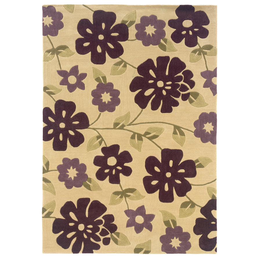 Trio Flowers Cream Area Rug 8x10 Transitional Contemporary Design Image 1