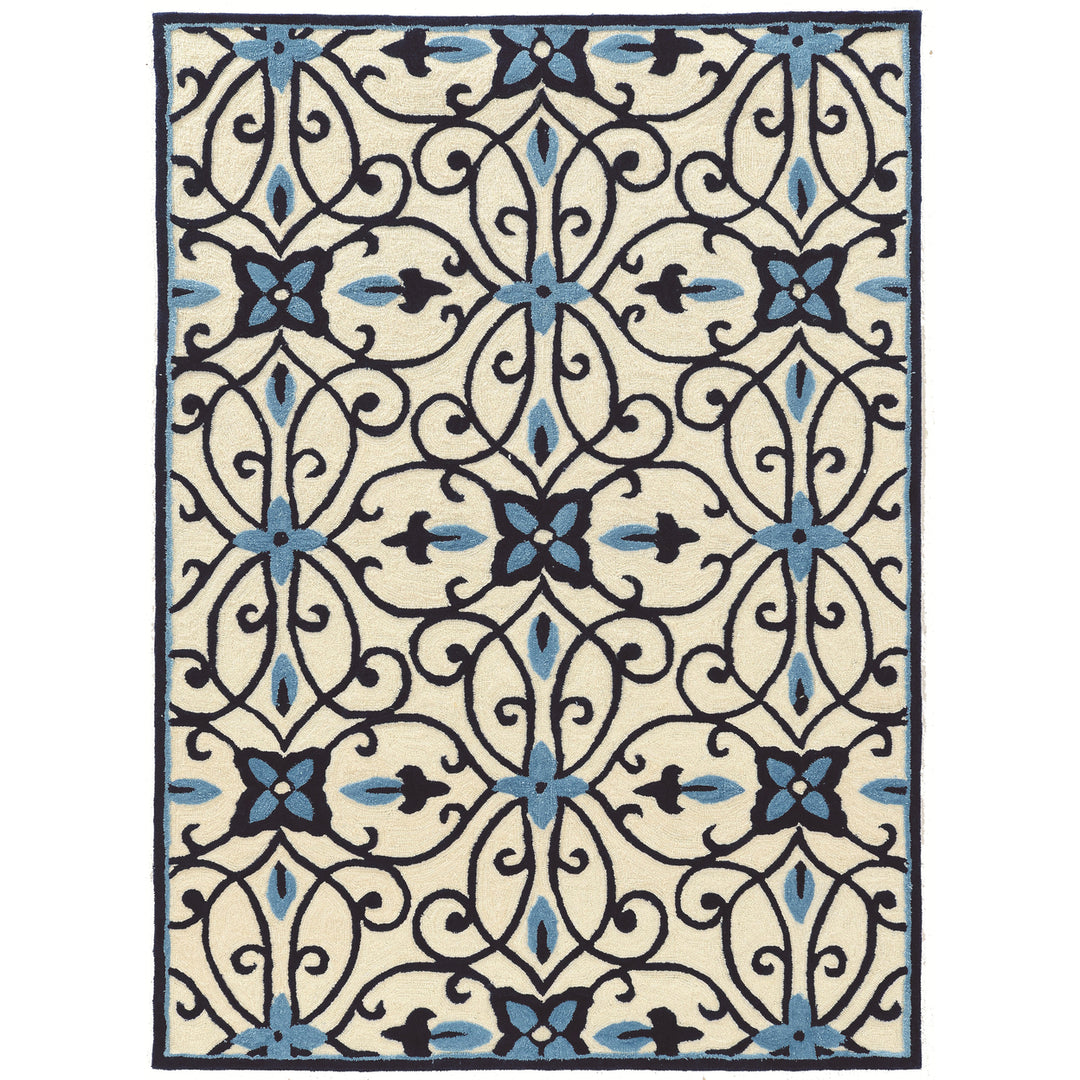 Trio Gardenia Ivory Blue Area Rug 5x7 Transitional Design Image 1