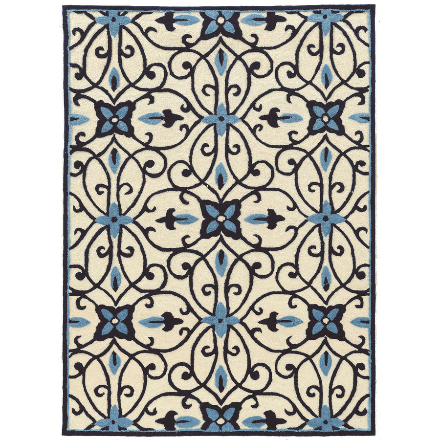 Trio Gardenia Ivory Blue Area Rug 5x7 Transitional Design Image 1