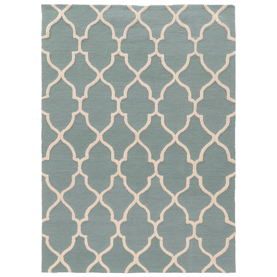 Trio Geo Turquoise Area Rug 5x7 Transitional Contemporary Design Image 1