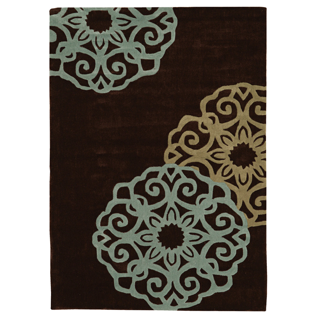 Trio Medallion Rug Chocolate 8x10 Transitional Contemporary Design Image 1