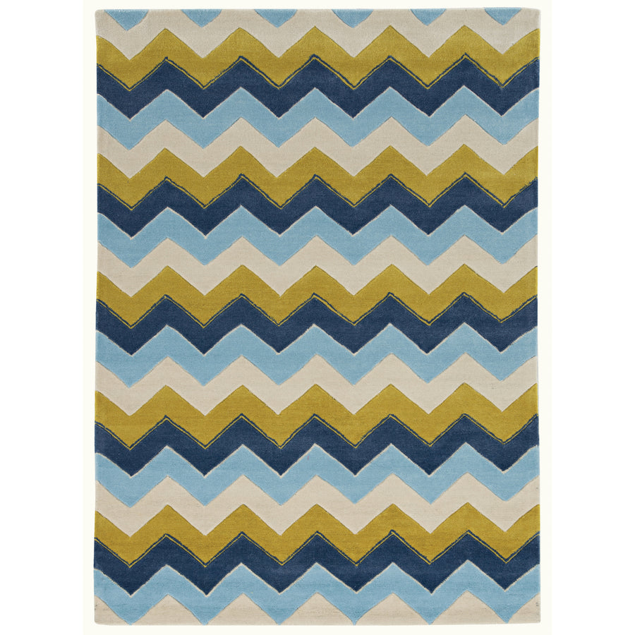 Trio Zag Blue Area Rug 8x10 Contemporary Design Easy Care Multi Color Image 1