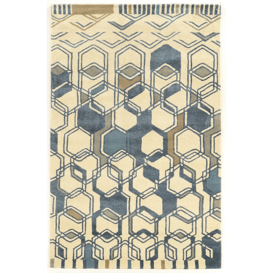 Aspire Wool Triangle Area Rug Ivory 8x11 Handtufted Wool Abstract Design Image 1