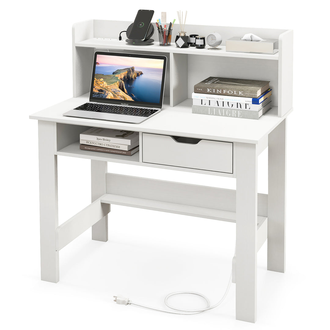 Computer Desk w/ Power Outlets and USB Ports and Type-C Study Writing Desk w/ Hutch Image 9