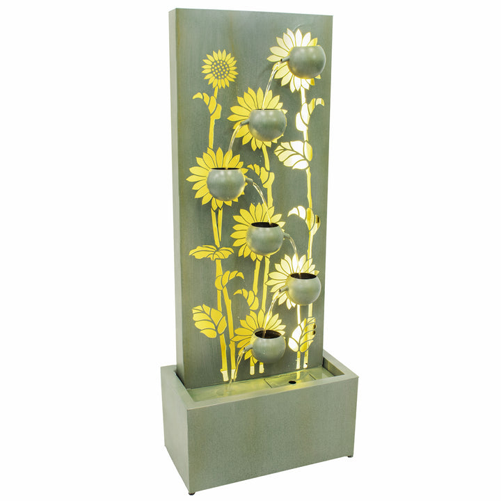 Sunnydaze Sunflower Fields Steel Outdoor Water Fountain with LEDs - 48.5" Image 1