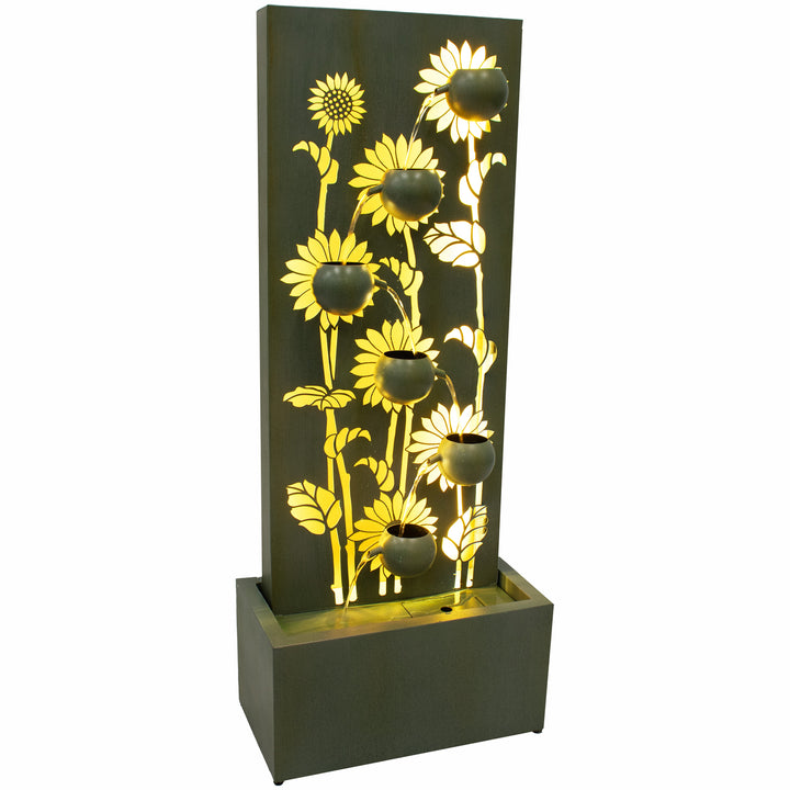 Sunnydaze Sunflower Fields Steel Outdoor Water Fountain with LEDs - 48.5" Image 9