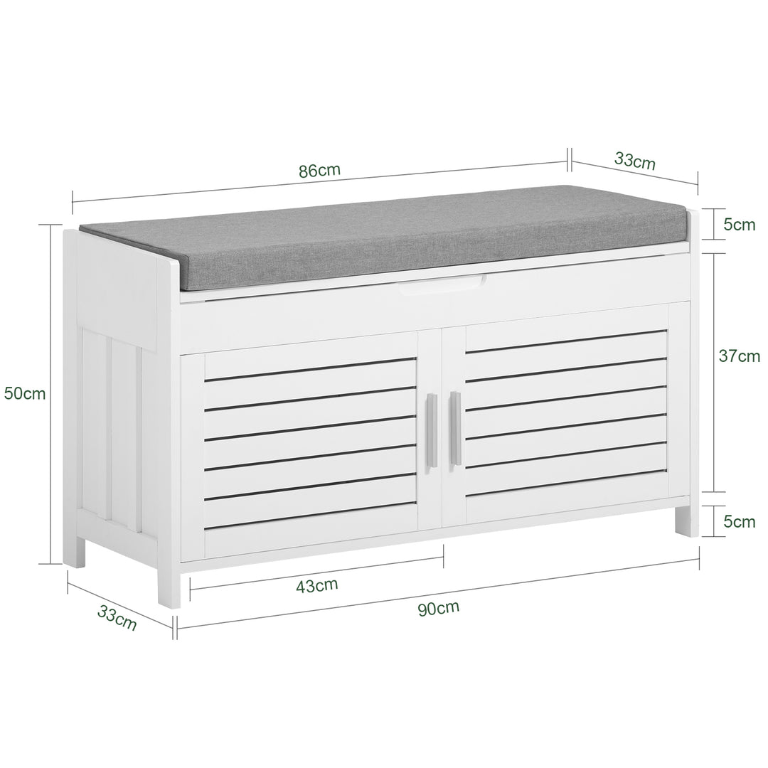 Haotian FSR102-W White Storage Bench Lift-Up Top Cabinet Adjustable Shelves Image 2