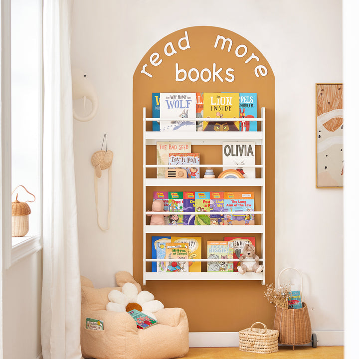 Haotian KMB08-W Childrens Bookshelf 4 Compartments Storage Organizer Flat Pack Image 1