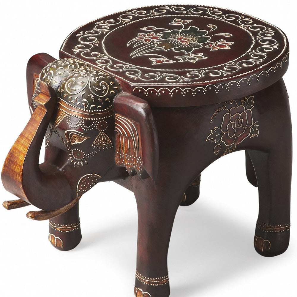 15" Warm Brown Hand Painted Floral 3D Elephant End Table Image 5