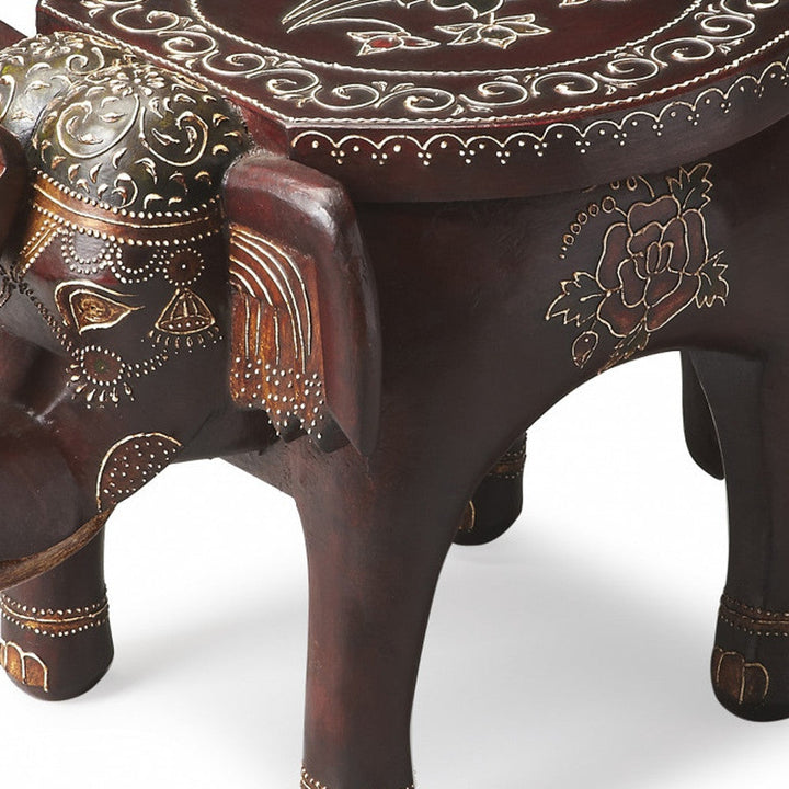 15" Warm Brown Hand Painted Floral 3D Elephant End Table Image 6