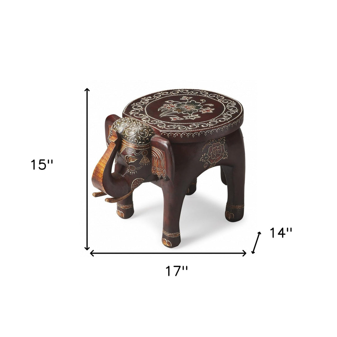 15" Warm Brown Hand Painted Floral 3D Elephant End Table Image 7