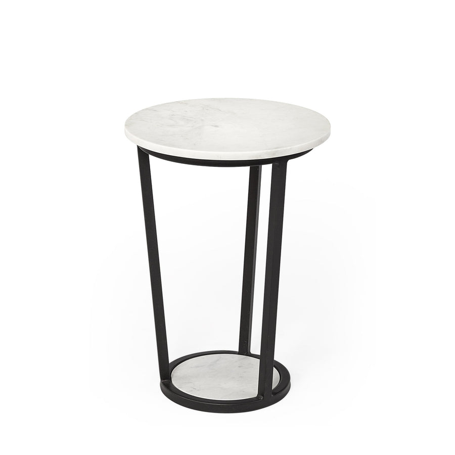 21" Black And White Marble Round End Table Image 1